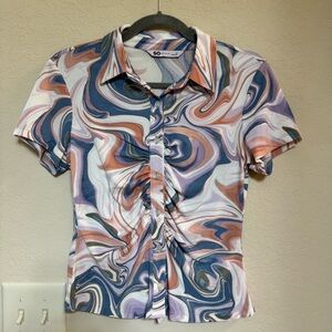 So Goods Fo Life Swirl Patterned Women's Blouse Buttoned-down Size M